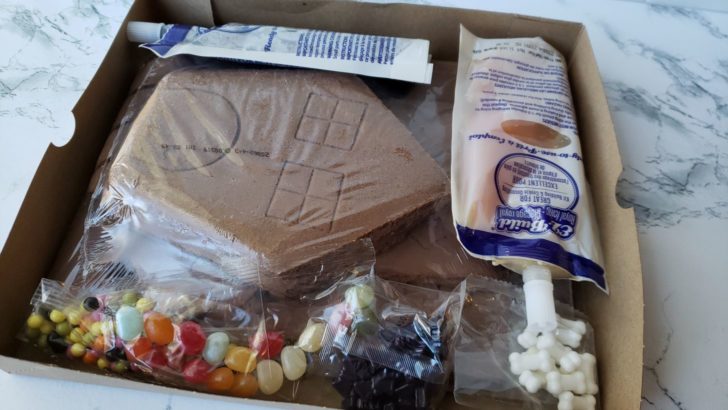 An unboxed Trader Joe's Haunted House Chocolate Cookie Kit