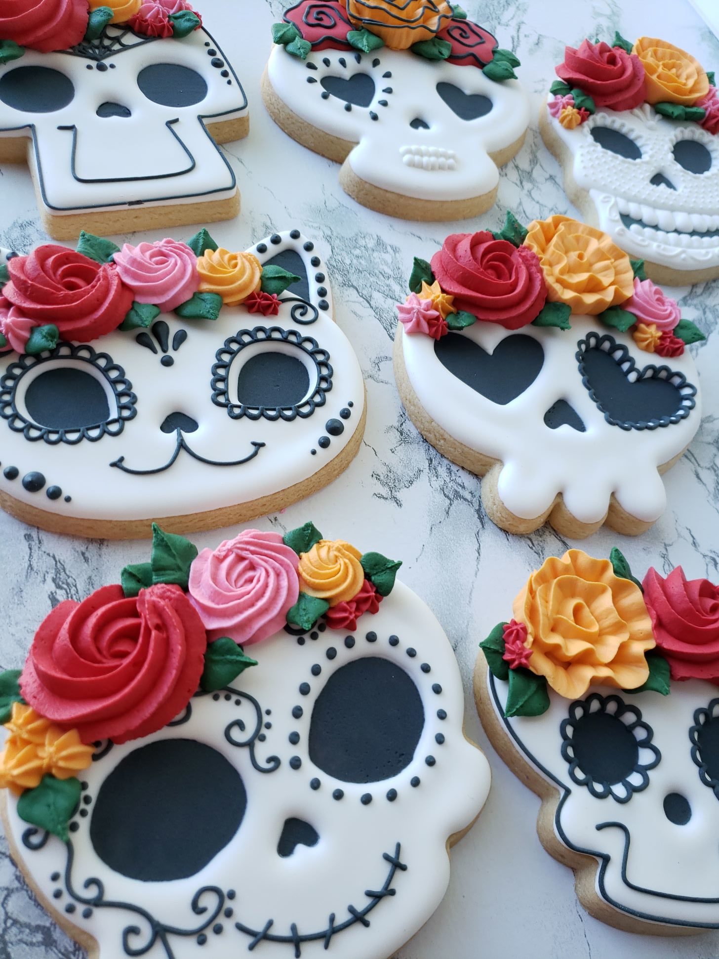 Beautiful Sugar Skull Cake with Cupcake Flowers